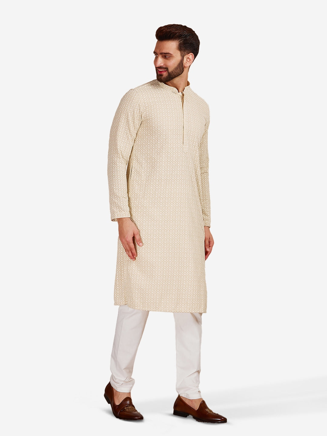 Manyavar Men Ethnic Motifs Embroidered Thread Work Cotton Kurta with Pyjamas - Distacart