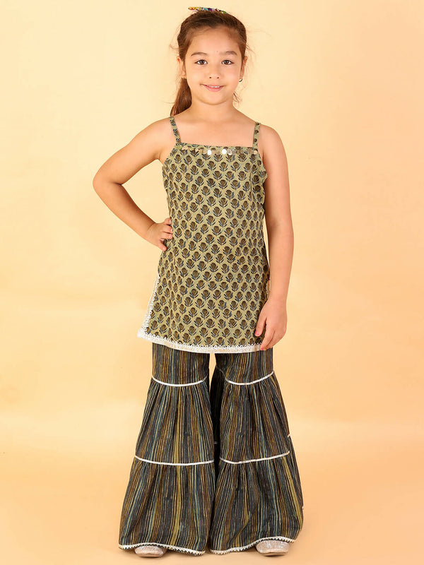 Lil Drama Girls Kurta With Sharara Set - Green - Distacart