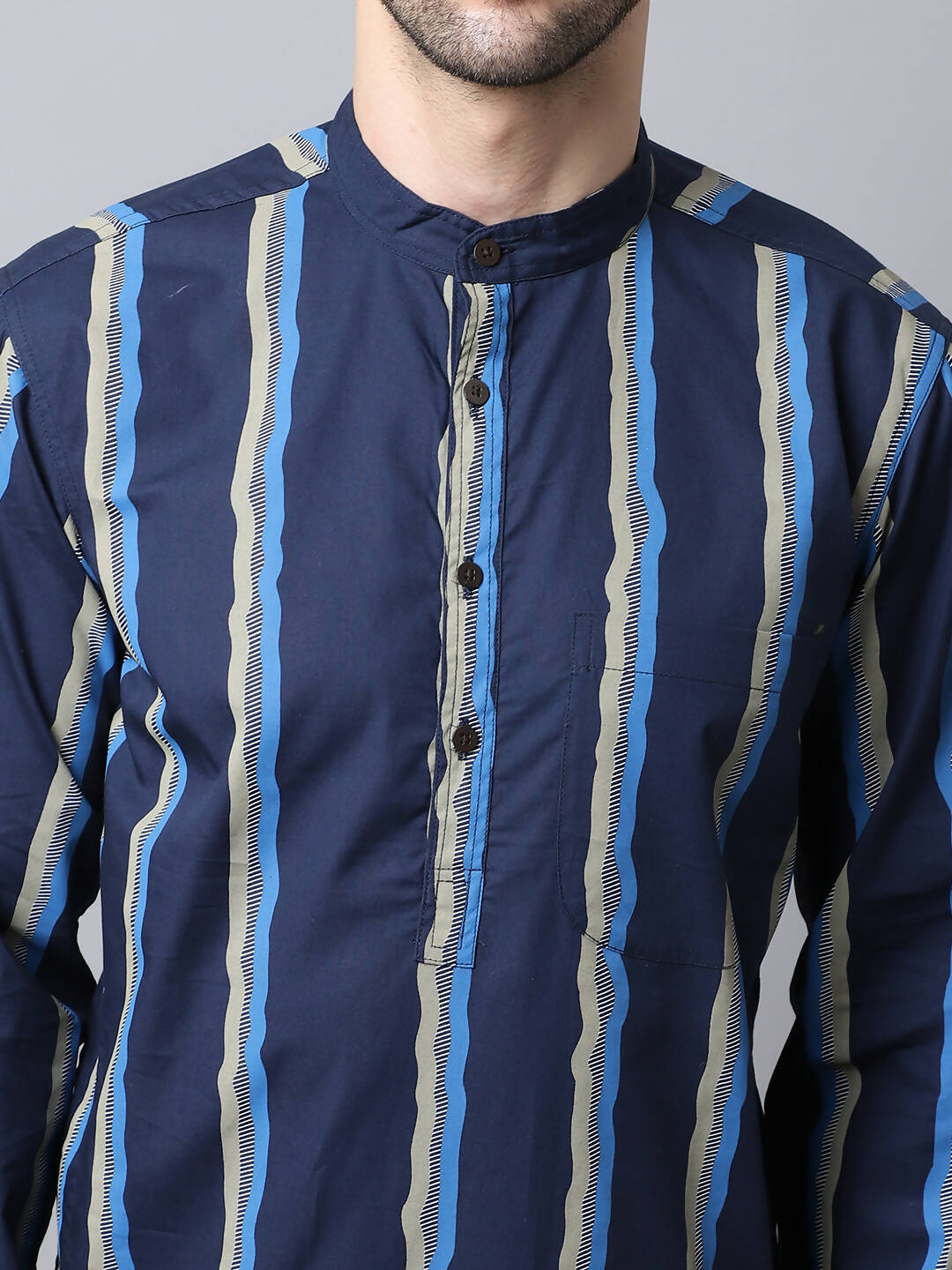 Even Apparels Navy Pure Cotton Men's Kurta With Band Collar - Distacart