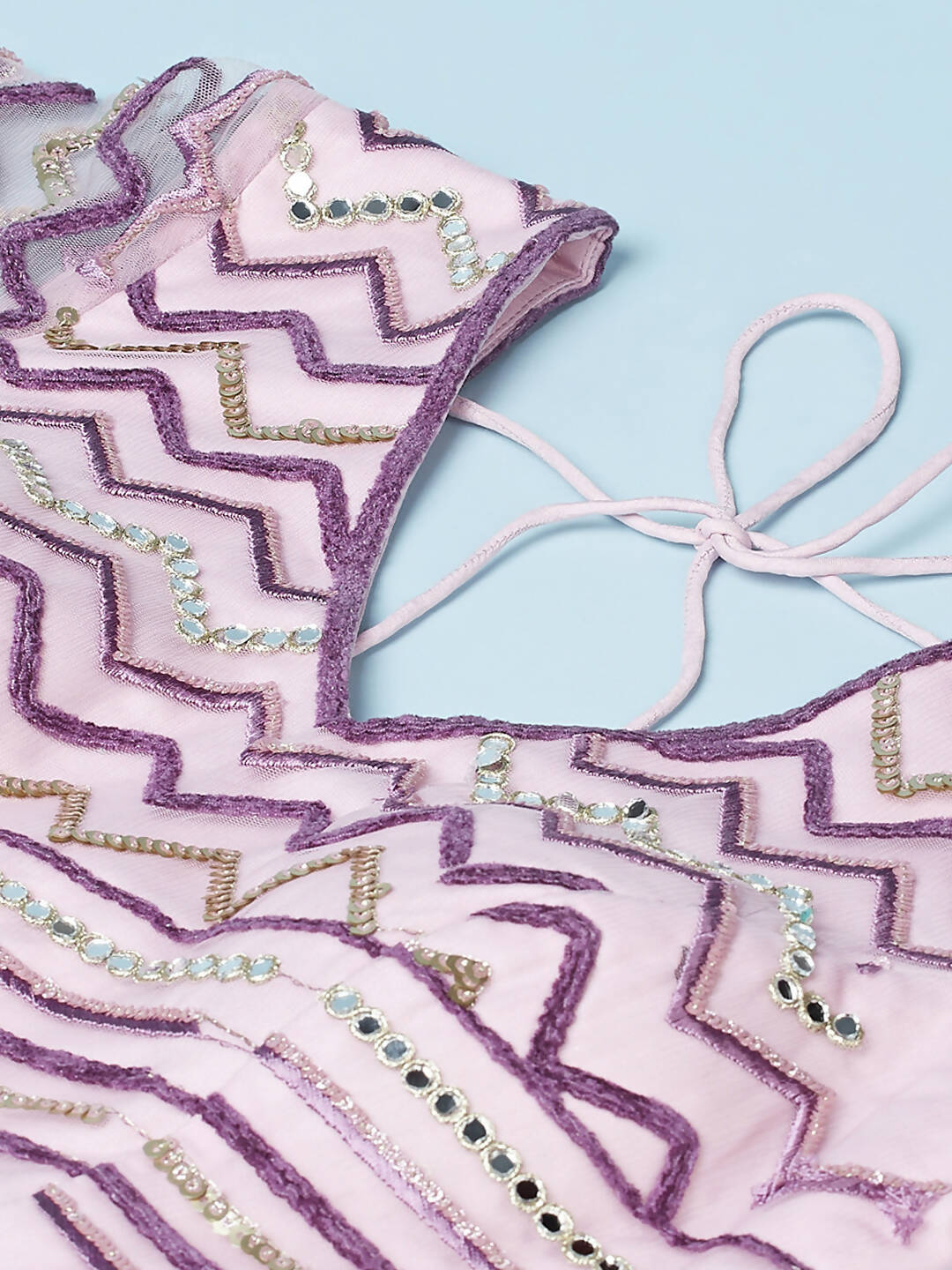 House of Panchhi Women Lavender Net Zig-Zag Embroideried Lehenga, Blouse & Dupatta - Distacart