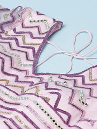 Thumbnail for House of Panchhi Women Lavender Net Zig-Zag Embroideried Lehenga, Blouse & Dupatta - Distacart