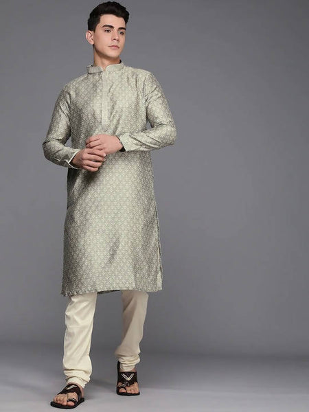 Manyavar Men Grey Jacquard Kurta with Churidar - Distacart