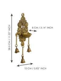 Thumbnail for eCraftIndia Gold-Toned Handcrafted Antique Finish Diya with Bells Decorative Wall Hanging Showpiece - Distacart