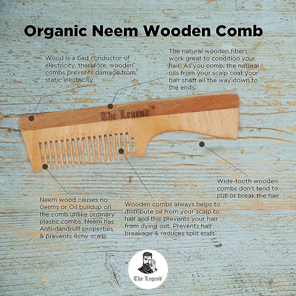 The Legend Organic Pure Neem Wood Comb With Handle - Distacart