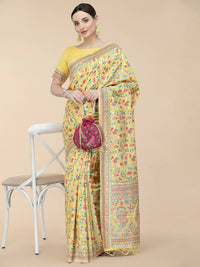 Thumbnail for Yellow Silk Blend Woven Design Saree With Unstitched Blouse Piece - Aloki - Distacart