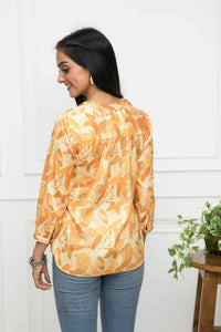 Thumbnail for Myshka Women Floral V-Neck Regular Sleeves Polyester Mustard Top - Distacart