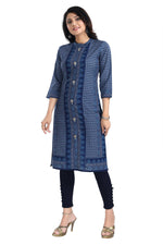 Thumbnail for Snehal Creations Blue Designer Digital Print Cotton Slub Fabric Long Kurti Tunic - Distacart