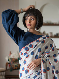 Thumbnail for Suta Off White Polka Dots Pure Cotton Saree - Distacart