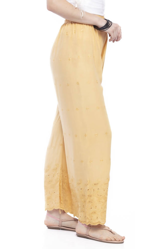 Mominos Fashion Reyon Cotton Dark Golden Embroidery Chikan Palazzo - Distacart