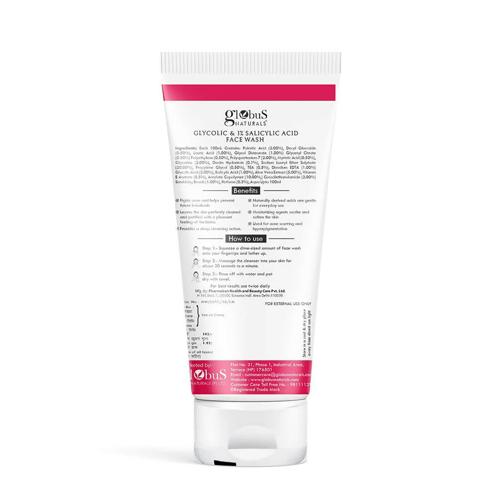 Globus Naturals Pimple Clear Glycolic & Salicylic Acid Face Wash - Distacart