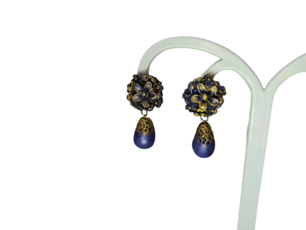 Terracotta Flower Stud With Waterdrop Earrings