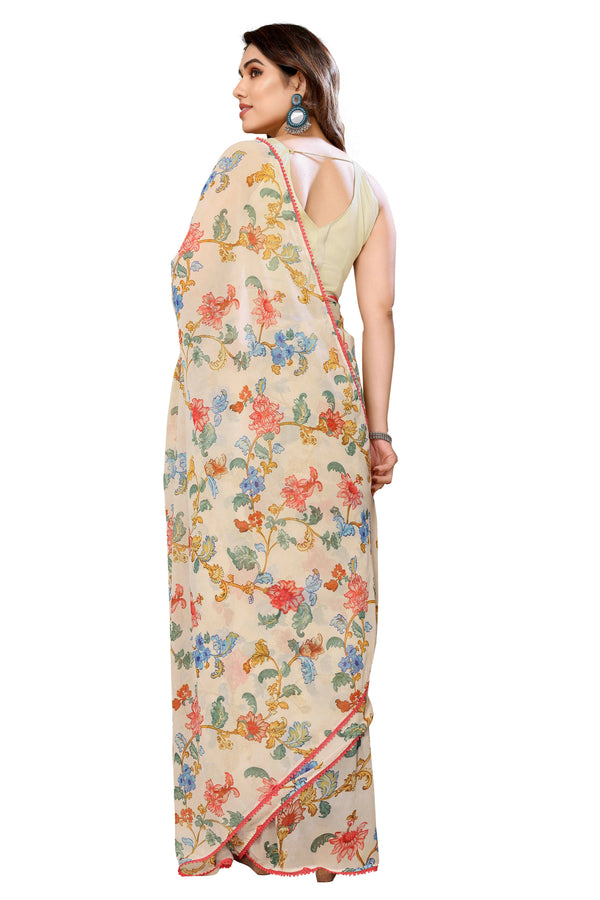 Women's Partywear Designer Off white Georgette Fancy Saree - Satrangi - Distacart