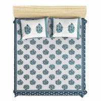 Thumbnail for Queen Size 230x270 Cms Jaipuri Hand Block Printed Traditional 144TC Cotton Bedsheet with 2 Pillow Covers - Distacart