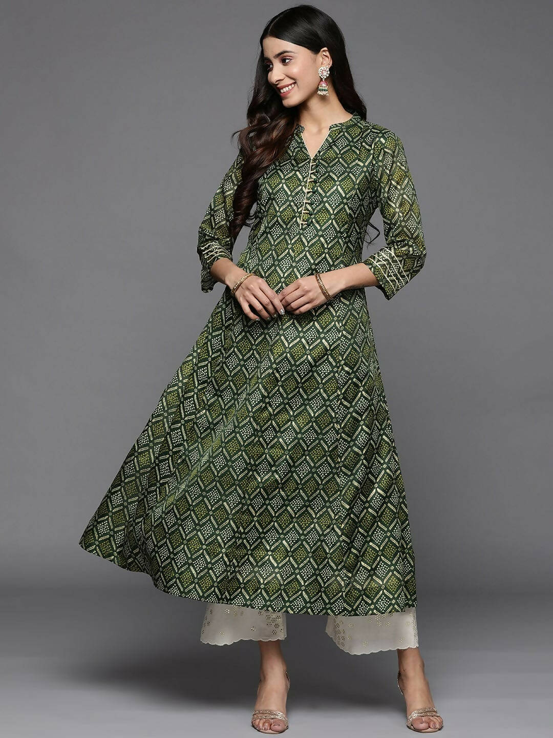 Varanga Women Green Bandhani Printed Anarkali Kurta - Distacart