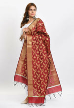 Thumbnail for Mominos Fashion Moeza Women's Banarsi Silk Floral Woven Design Maroon Dupatta - Distacart