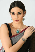 Thumbnail for Mominos Fashion Johar Kamal Oxidised Silver-Plated Stone Work Necklace Handicraft - Distacart