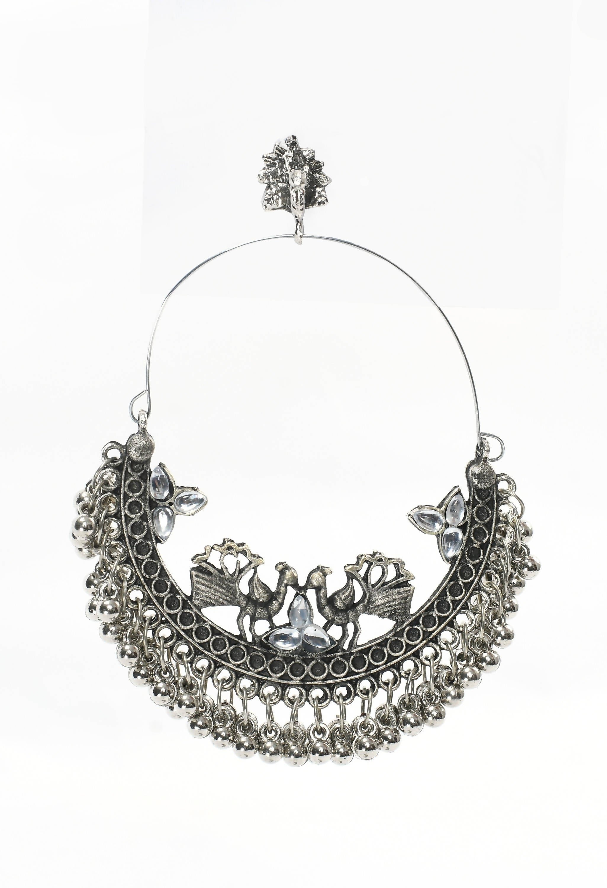 Mominos Fashion Johar Kamal Silver Peacock Design Chandbali Earrings - Distacart