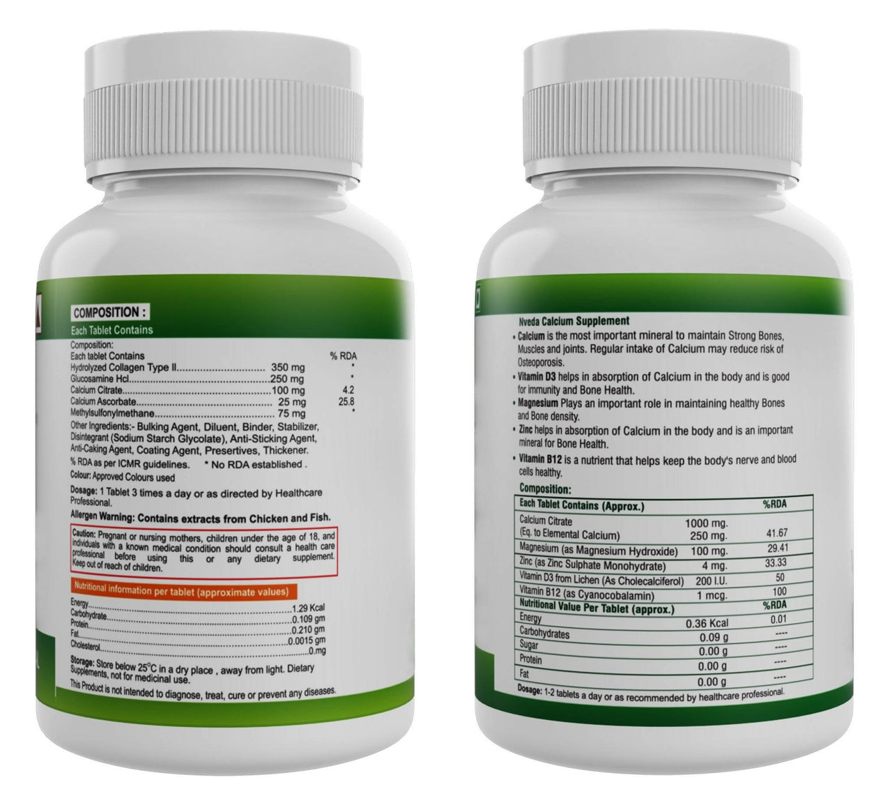 Nveda Joint Support Tablets and Calcium, Magnesium, Zinc, Vit D & B12 Tablets Combo - Distacart
