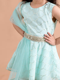 Thumbnail for Girls Sequins Embellished Sleeveless Kurta With Sharara And Dupatta - Mini Marvels - Distacart