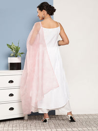 Thumbnail for InWeave Women's Cream Strappy With Pink White Chintz Organza Dupatta - Distacart
