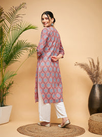 Thumbnail for InWeave Women's Red Blue Ogee Print Gota Straight Kurta - Distacart