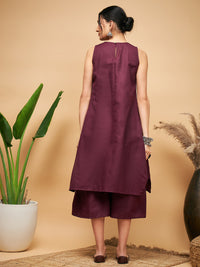 Thumbnail for InWeave Women's Wine Solid Short Kurta Palazzo Set - Distacart