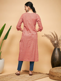 Thumbnail for InWeave Women's Coral Blue Boota Print Gota Straight Kurta - Distacart