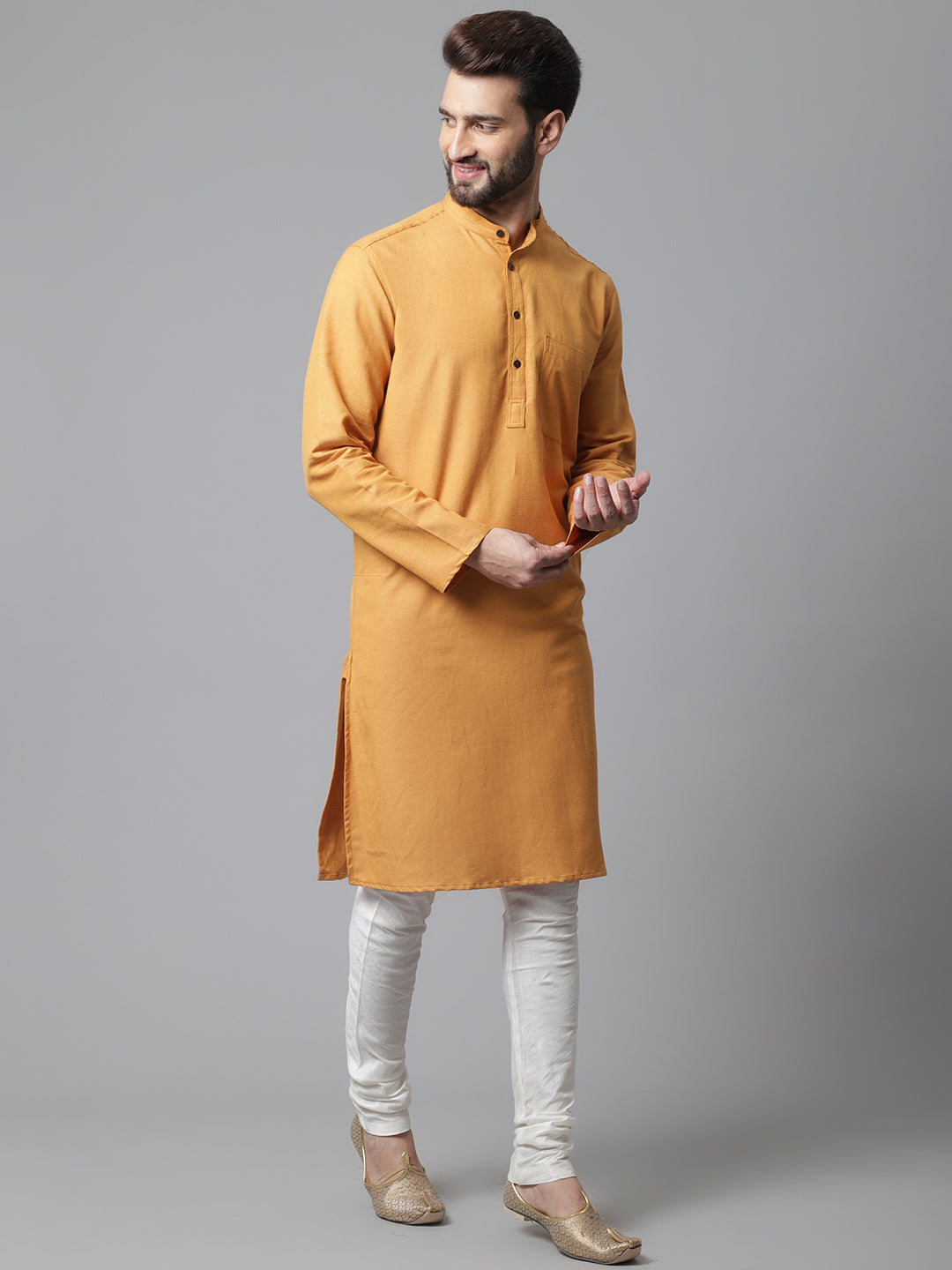 Even Apparels Yellow Solid Kurta With Band Collar - Distacart