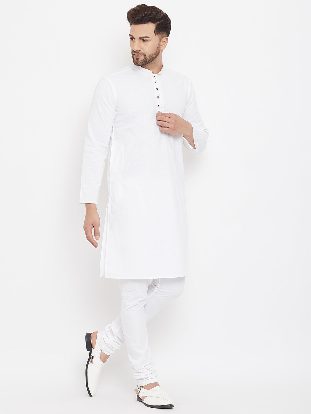Even Apparels White Pure Cotton Kurta With Band Collar - Distacart