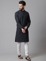 Thumbnail for Even Apparels Black Pure Cotton Kurta With Band Collar - Distacart