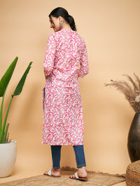 Thumbnail for InWeave Women's Pink Foil White Print Angrakha Stright Kurta - Distacart