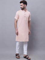 Thumbnail for Even Apparels Peach Pure Cotton Short Sleeves Kurta With Band Collar - Distacart