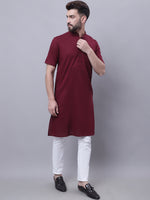 Thumbnail for Even Apparels Red Pure Cotton Short Sleeves Kurta With Band Collar - Distacart