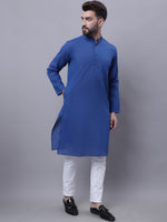 Thumbnail for Even Apparels Blue Pure Cotton Kurta With Band Collar - Distacart
