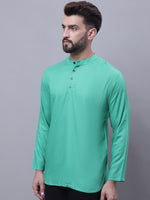 Thumbnail for Even Apparels Green Pure Cotton Short Kurta With Band Collar - Distacart