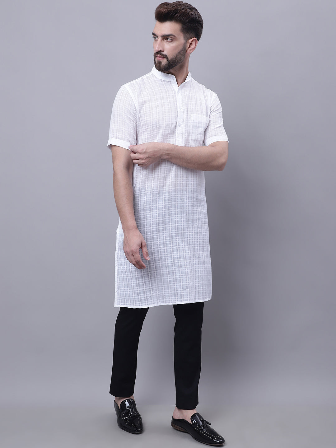 Even Apparels White Pure Cotton Short Sleeves Kurta With Band Collar - Distacart