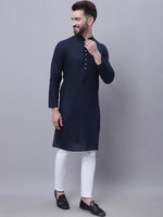 Thumbnail for Even Apparels Blue Pure Cotton Kurta With Band Collar - Distacart