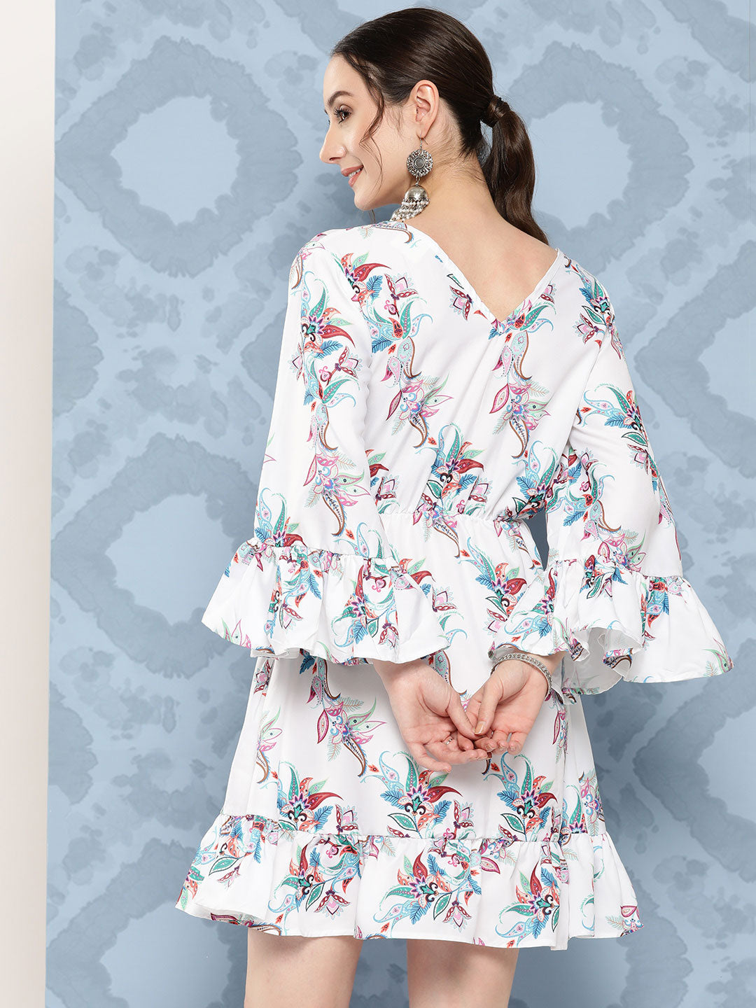 InWeave Women's White Floral Paisley Print Short Dress - Distacart