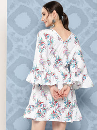 Thumbnail for InWeave Women's White Floral Paisley Print Short Dress - Distacart