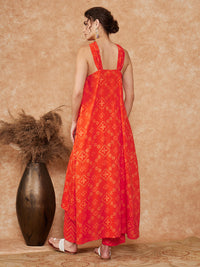Thumbnail for InWeave Women's Orange S Print Twisted Neckline Kurta Pant Set - Distacart