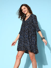 Thumbnail for InWeave Women's Black Ethnic Motif Short Dress - Distacart