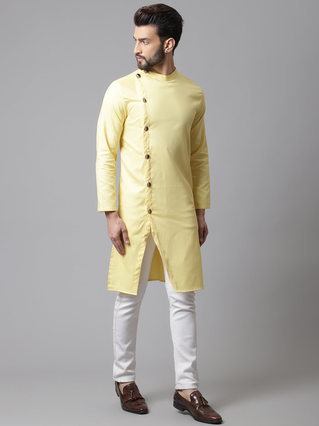 Even Apparels Yellow Sherwani Kurta With Asymetrical Cut - Distacart