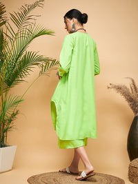 Thumbnail for InWeave Women's Lime Green Flared Kurta Palazzo Set - Distacart