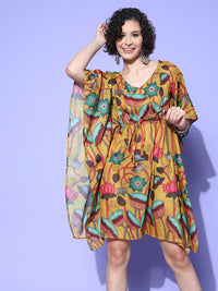 Thumbnail for InWeave Women's Mustard Printed Kaftan Dress - Distacart
