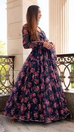 Thumbnail for Pomcha Jaipur Majari Blue Organza Lehenga Set - Distacart