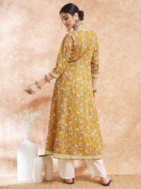 Thumbnail for InWeave Women's Mustard Printed Gota Embroidered Anarkali Kurta - Distacart