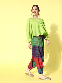 Thumbnail for InWeave Women's Green Top With Multi Clr Harem Set - Distacart