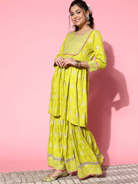 Thumbnail for InWeave Women's Light Green Gota Work Kurta Sharara Set - Distacart