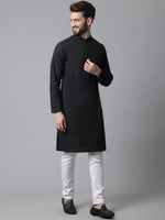Thumbnail for Even Apparels Black Striped Kurta With Band Collar - Distacart