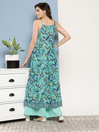 Thumbnail for InWeave Women's Camelia Blue Pastel Print Strappy Kurta Set - Distacart